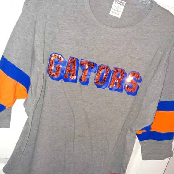 PINK Victorias Secret ~ Florida Gators Gray Raglan Sequin Dolman Shirt Small